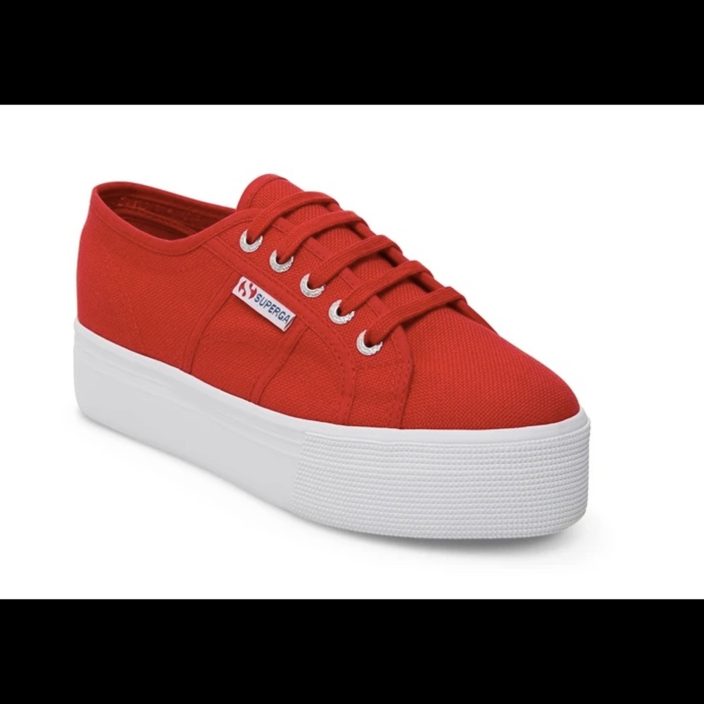 Red Superga platform sneakers